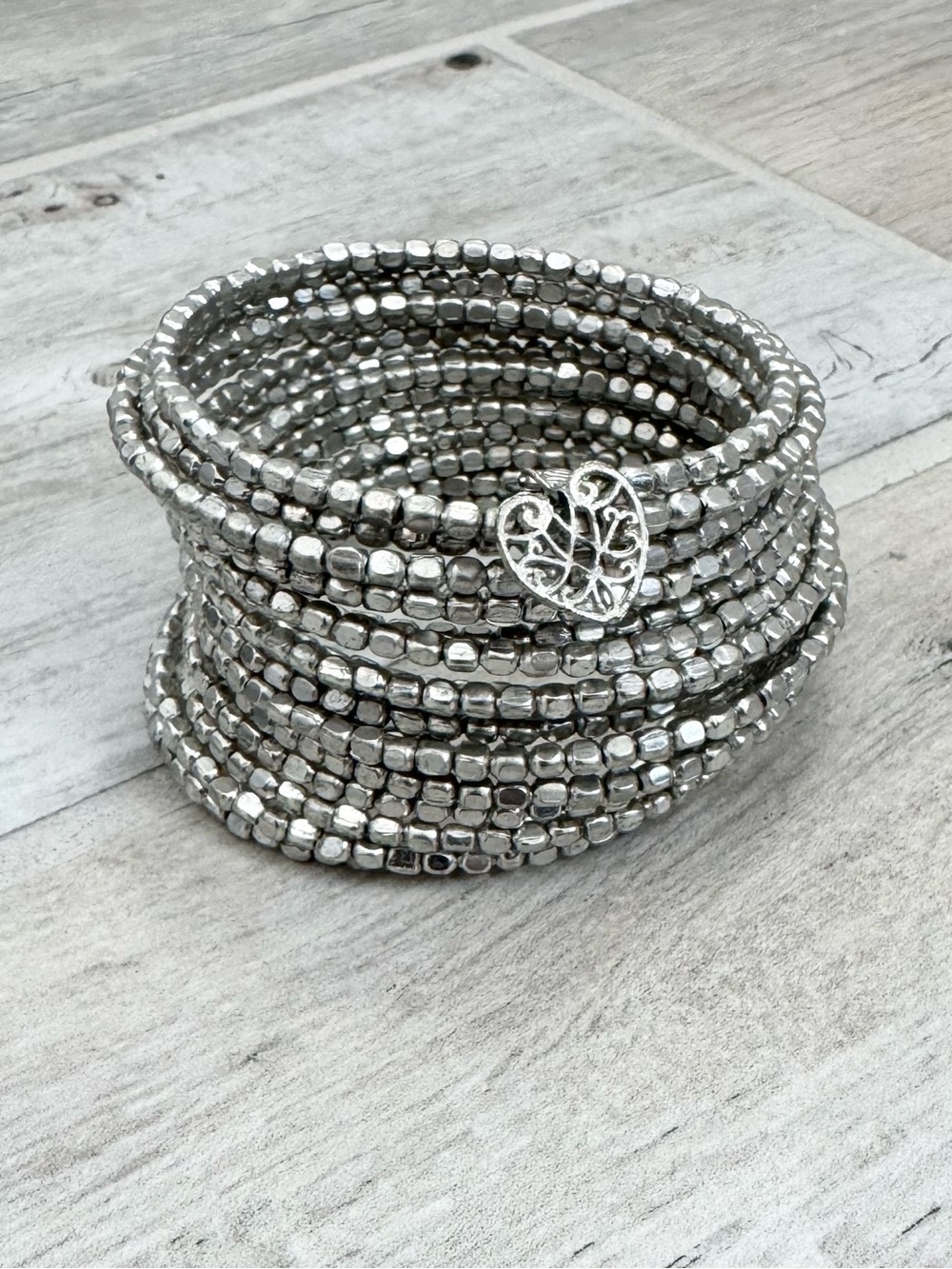Silver Beaded Coil Bracelet